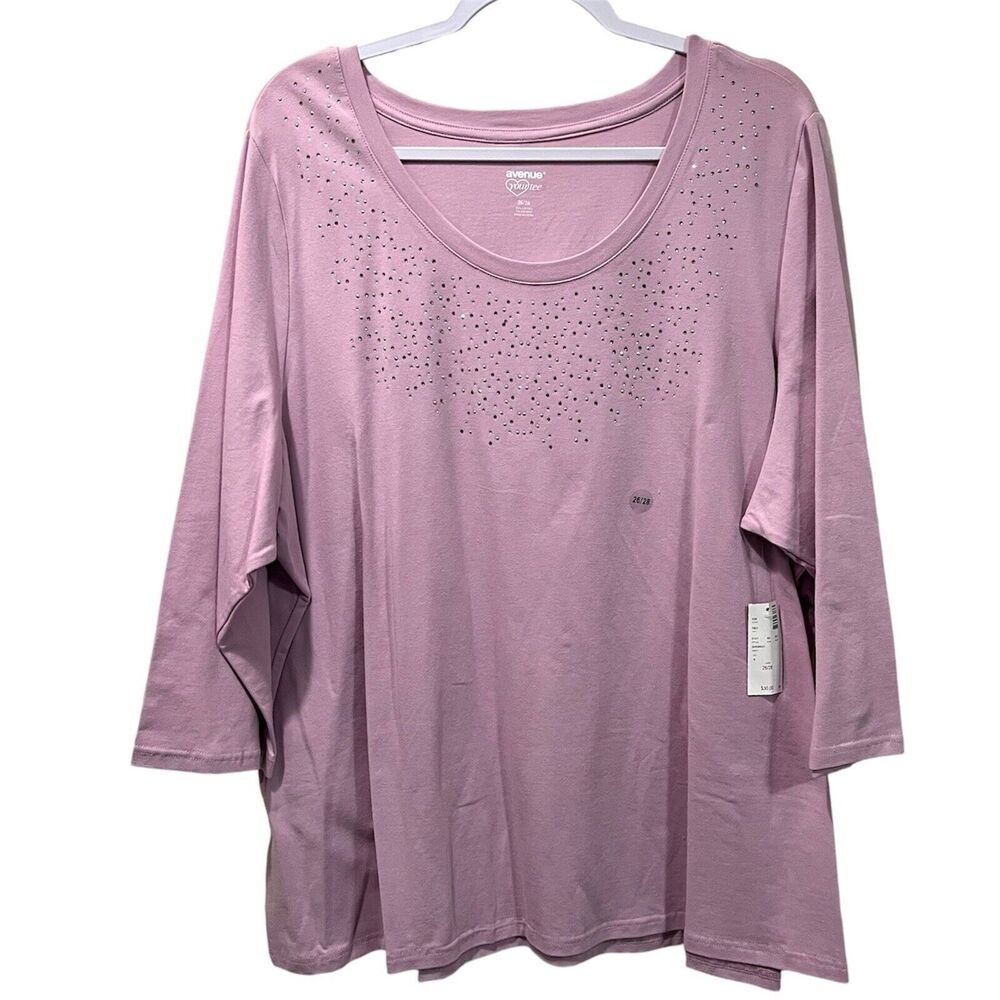 Avenue Womens Top Plus 26 28 Lilac Purple Sparkle Your Tee Rhinestone NWT